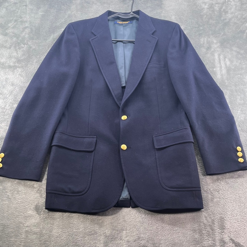 Brooks Brothers Brooksgate Wool Blue Blazer Gold Buttons Front and Sleeves 42R